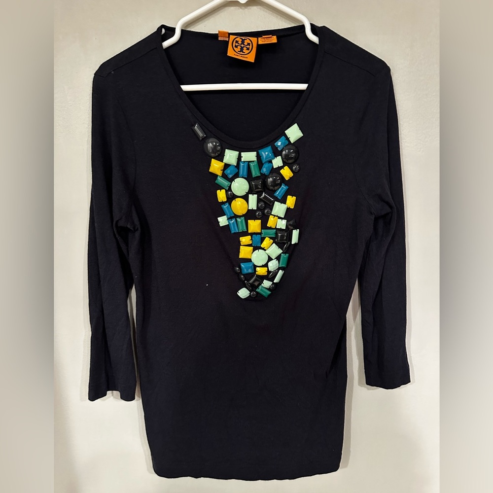 Tory Burch navy beaded top size medium